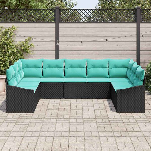 vidaXL Ensemble de canap&eacute; de jardin 9 pcs Noir et turquoise polyrotin
