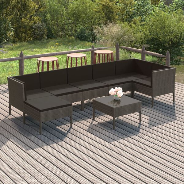 vidaXL Salon de jardin 8 pcs avec coussins r&eacute;sine tress&eacute;e gris