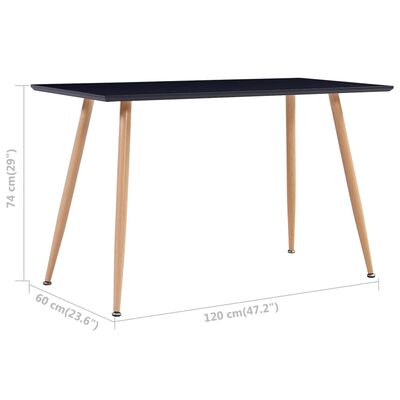 vidaXL Table de salle à manger Noir et chêne 120x60x74 cm MDF