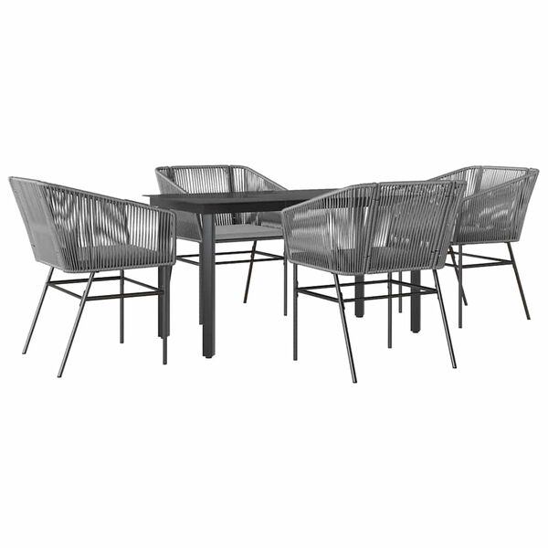 vidaXL Ensemble &agrave; manger jardin coussins 5 pcs gris poly rotin verre