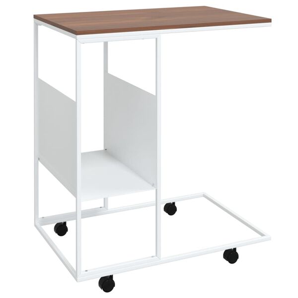 vidaXL Table d'appoint avec roues blanc 55x36x63,5cm bois d'ingénierie