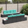 vidaXL Ensemble de canap&eacute; de jardin 9 pcs Noir et turquoise polyrotin