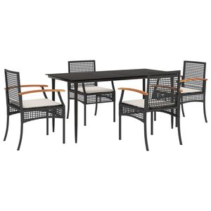 vidaXL Ensemble &agrave; manger de jardin coussins 5pcs Noir R&eacute;sine tress&eacute;e