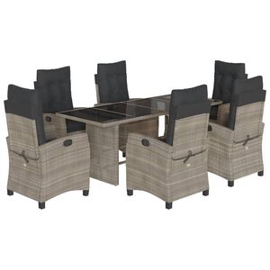 vidaXL Ensemble &agrave; manger de jardin et coussins 7 pcs gris rotin