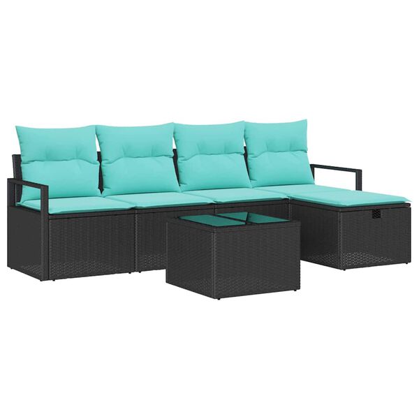 vidaXL Ensemble de Canapés 6 pcs Noir et turquoise polyrotin