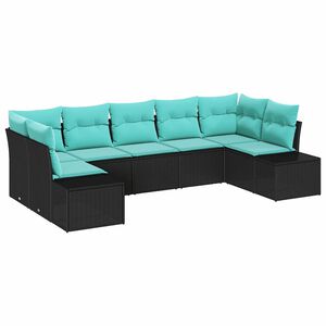 vidaXL Ensemble de canap&eacute; de jardin 7 pcs Noir et turquoise Poly rotin