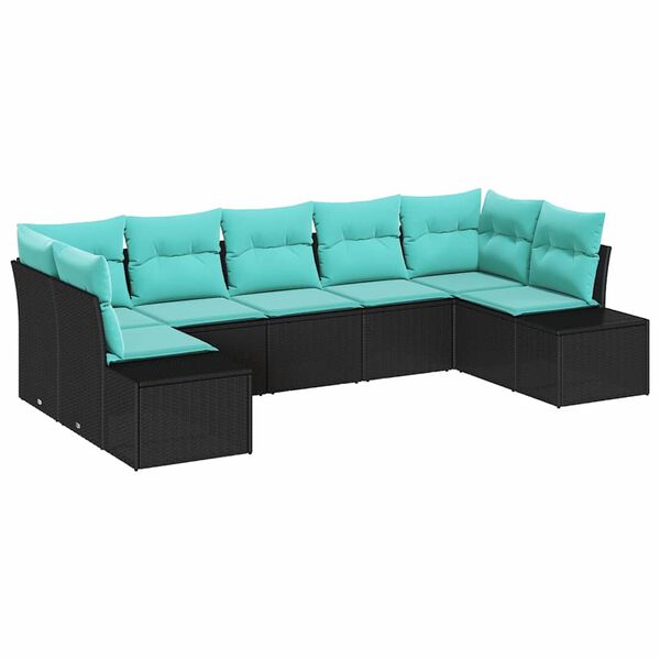 vidaXL Ensemble de canap&eacute; de jardin 7 pcs Noir et turquoise Poly rotin