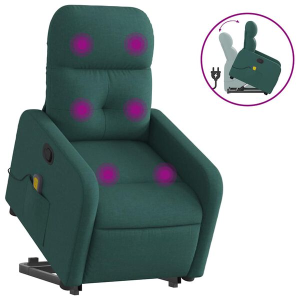 vidaXL Fauteuil inclinable de massage vert foncé tissu