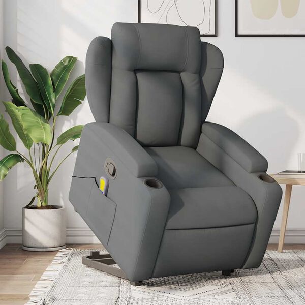 vidaXL Fauteuil inclinable de massage gris fonc&eacute; tissu