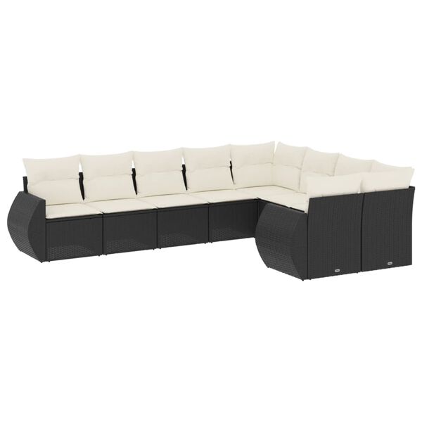vidaXL Salon de jardin 9 pcs avec coussins noir r&eacute;sine tress&eacute;e