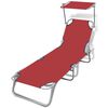 vidaXL Chaise longue pliable avec auvent acier et tissu rouge