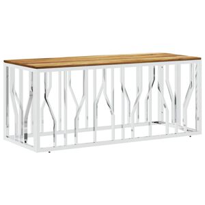vidaXL Table basse argenté acier inoxydable et bois massif d'acacia