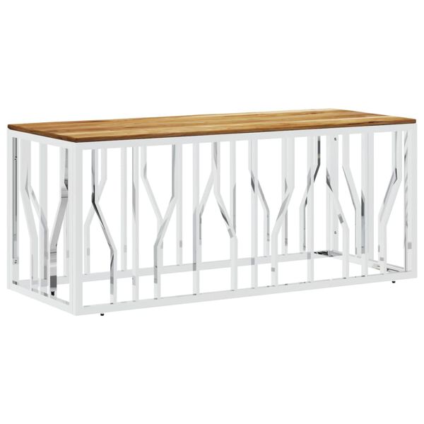 vidaXL Table basse argenté acier inoxydable et bois massif d'acacia