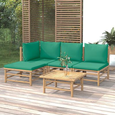 vidaXL Salon de jardin 5 pcs avec coussins vert bambou