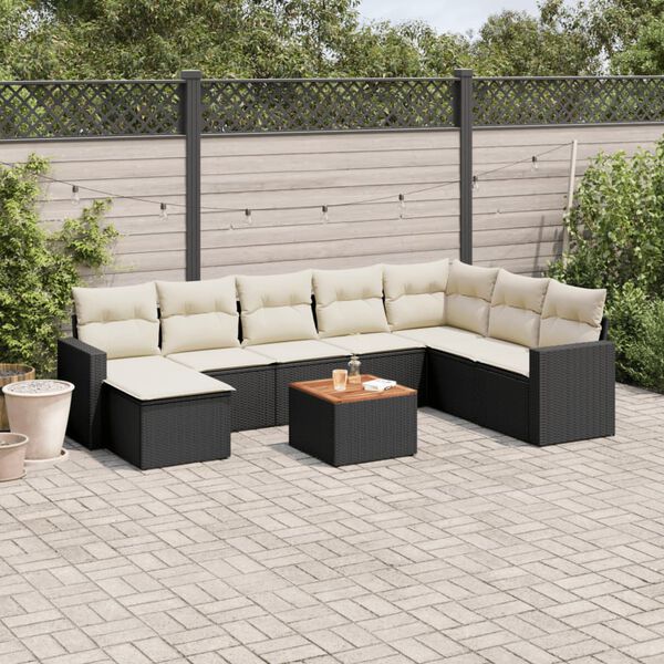 vidaXL Salon de jardin 9 pcs avec coussins noir r&eacute;sine tress&eacute;e