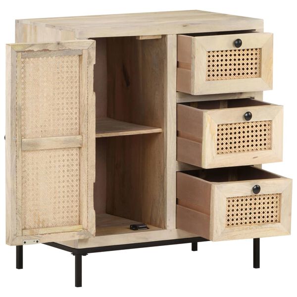 vidaXL Buffet 60x35x70 cm Bois de manguier massif et canne naturelle