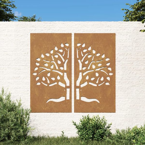 vidaXL Décorations murales jardin 2 pcs 105x55 cm design d'arbre