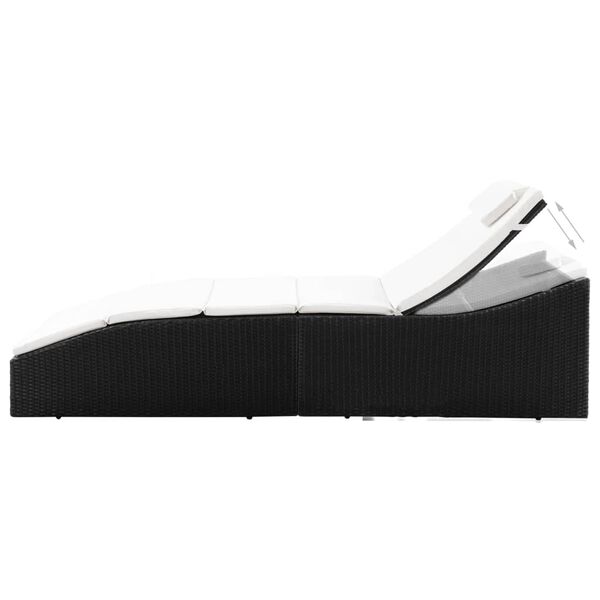 vidaXL Chaise longue avec coussin R&eacute;sine tress&eacute;e Noir