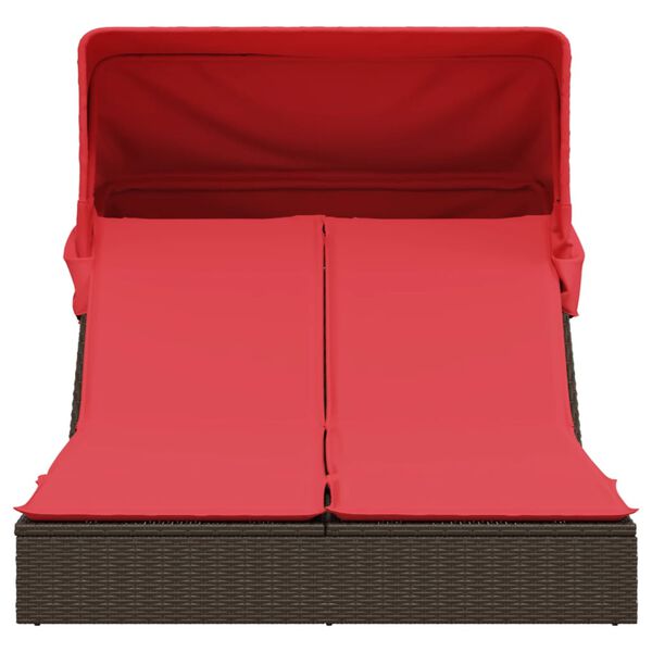 vidaXL Chaise longue double avec auvent et coussins marron poly rotin
