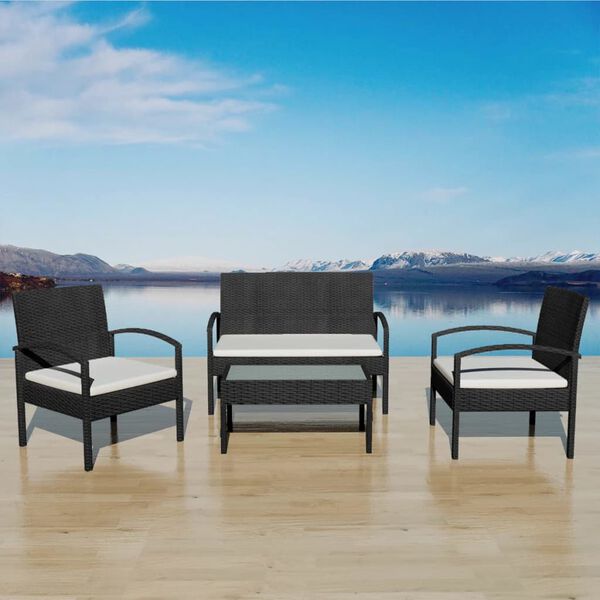 vidaXL Salon de jardin 4 pcs avec coussins R&eacute;sine tress&eacute;e Noir