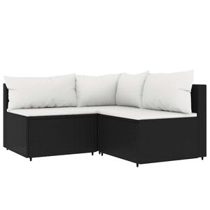 vidaXL Salon de jardin 3 pcs avec coussins Noir R&eacute;sine tress&eacute;e