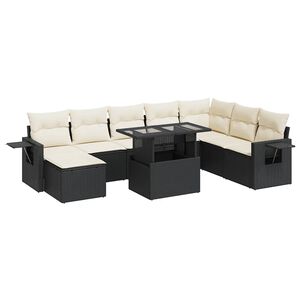 vidaXL Salon de jardin 9 pcs avec coussins noir r&eacute;sine tress&eacute;e