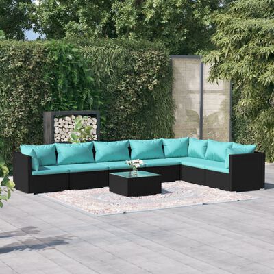 vidaXL Salon de jardin 8 pcs avec coussins Résine tressée Noir