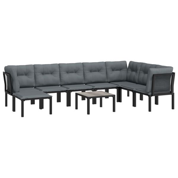 vidaXL Salon de jardin 9 pcs noir et gris r&eacute;sine tress&eacute;e