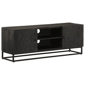 vidaXL Meuble TV noir 110x30x40 cm bois massif de manguier et fer