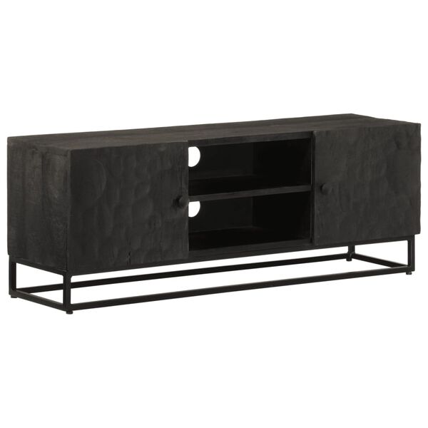 vidaXL Meuble TV noir 110x30x40 cm bois massif de manguier et fer