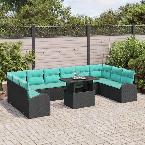 vidaXL Ensemble de canap&eacute; de jardin 11 pcs Noir et Bleu polyrotin