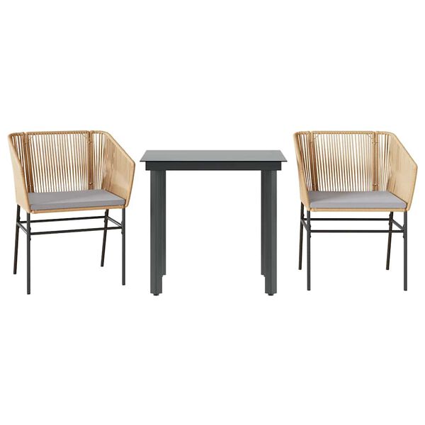 vidaXL Ensemble à manger jardin coussins 3pcs marron poly rotin verre