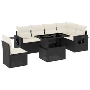 vidaXL Salon de jardin 7 pcs avec coussins noir r&eacute;sine tress&eacute;e
