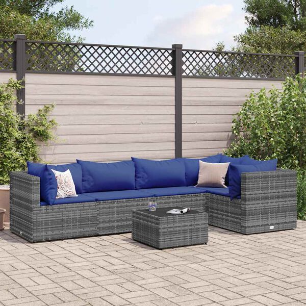 vidaXL Salon de jardin 6 pcs avec coussins Gris R&eacute;sine tress&eacute;e