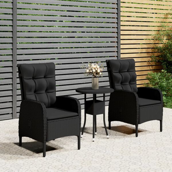 vidaXL Ensemble de bistro de jardin 3 pcs Résine tressée Noir
