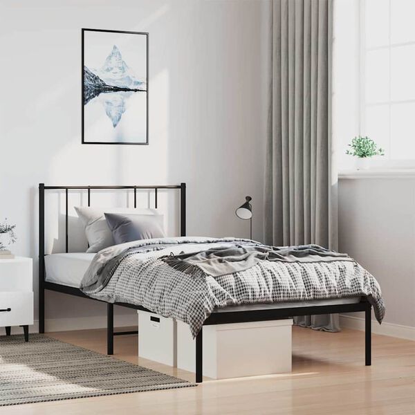 vidaXL Cadre de lit m&eacute;tal sans matelas avec t&ecirc;te de lit noir 100x190cm