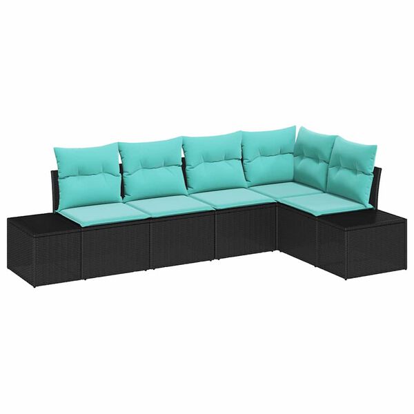 vidaXL Ensemble de canap&eacute; de jardin avec coussin 5 pcs Noir polyrotin