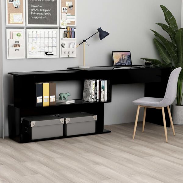 vidaXL Bureau d'angle Noir brillant 200x50x76 cm Aggloméré