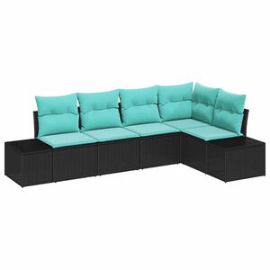vidaXL Ensemble de canap&eacute; de jardin avec coussin 5 pcs Noir polyrotin