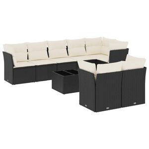 vidaXL Salon de jardin 9 pcs avec coussins noir r&eacute;sine tress&eacute;e
