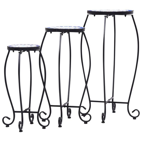 vidaXL Tables mosa&iuml;que 3 pcs Bleu et blanc C&eacute;ramique