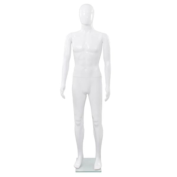 vidaXL Mannequin homme corps complet base verre Blanc brillant 185 cm