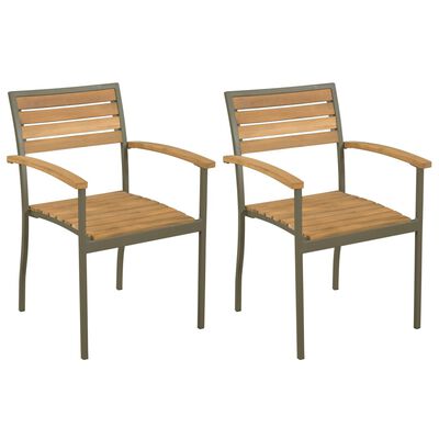 vidaXL Chaise empilables d'extérieur lot de 2 Bois d'acacia et Acier