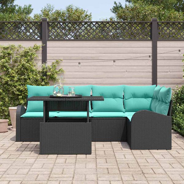 vidaXL Ensemble de canap&eacute; de jardin avec coussin 6 pcs Noir Poly rotin