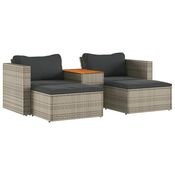 vidaXL Salon de jardin 5 pcs avec coussins gris r&eacute;sine tress&eacute;e acacia