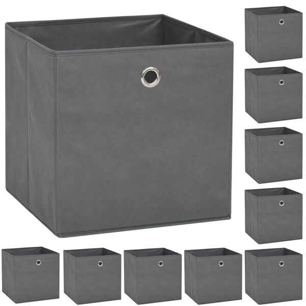 vidaXL Bo&icirc;te de rangement 10 pcs Tissu non-tiss&eacute; 32x32x32 cm Gris