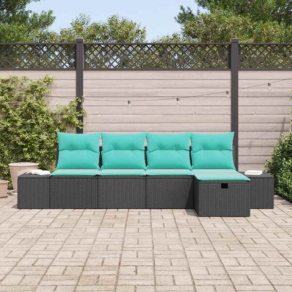 vidaXL Ensemble de canap&eacute; de jardin avec coussin 5 pcs Noir polyrotin