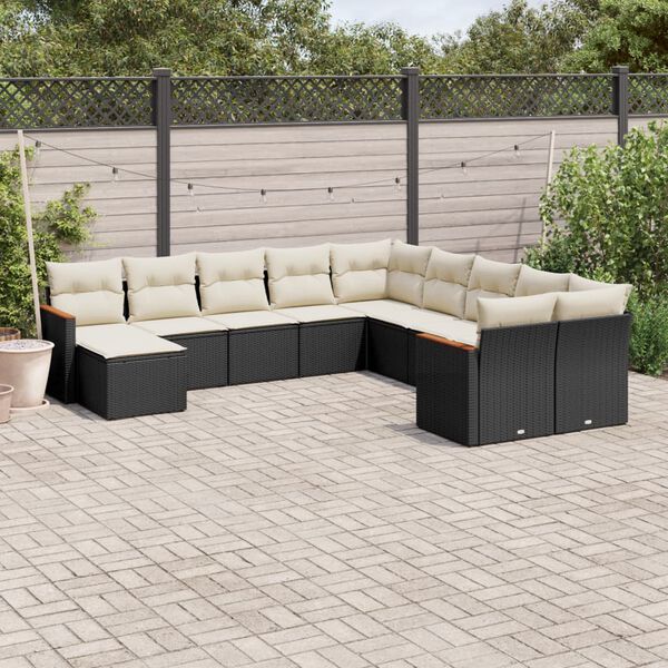 vidaXL Salon de jardin 11 pcs avec coussins noir r&eacute;sine tress&eacute;e