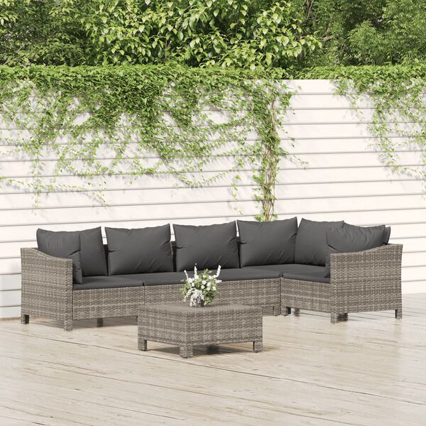 vidaXL Salon de jardin 6 pcs avec coussins Gris R&eacute;sine tress&eacute;e