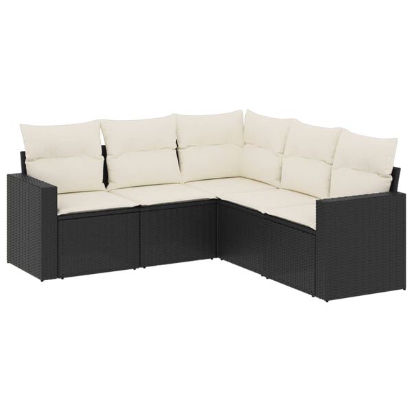 vidaXL Salon de jardin 5 pcs avec coussins noir r&eacute;sine tress&eacute;e